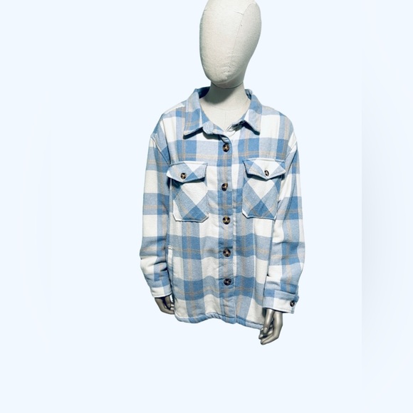 Members Mark Blue Plaid Super Soft Fleece Lined Shacket Shirt Jacket Size XXL - Picture 1 of 12